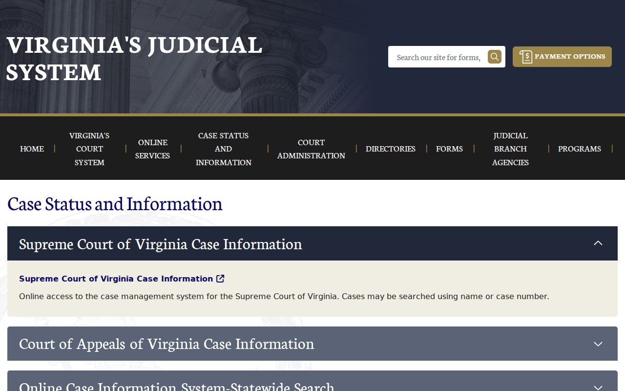Virginia Courts explanation of OCIS coverage and public case information